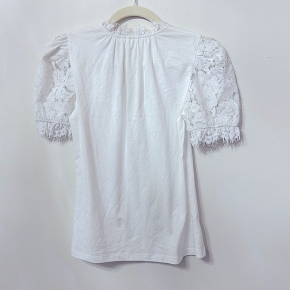 Revolve Generation Love Jess Lace Combo Top short sleeve puff sleeve V Neck - Picture 4 of 8